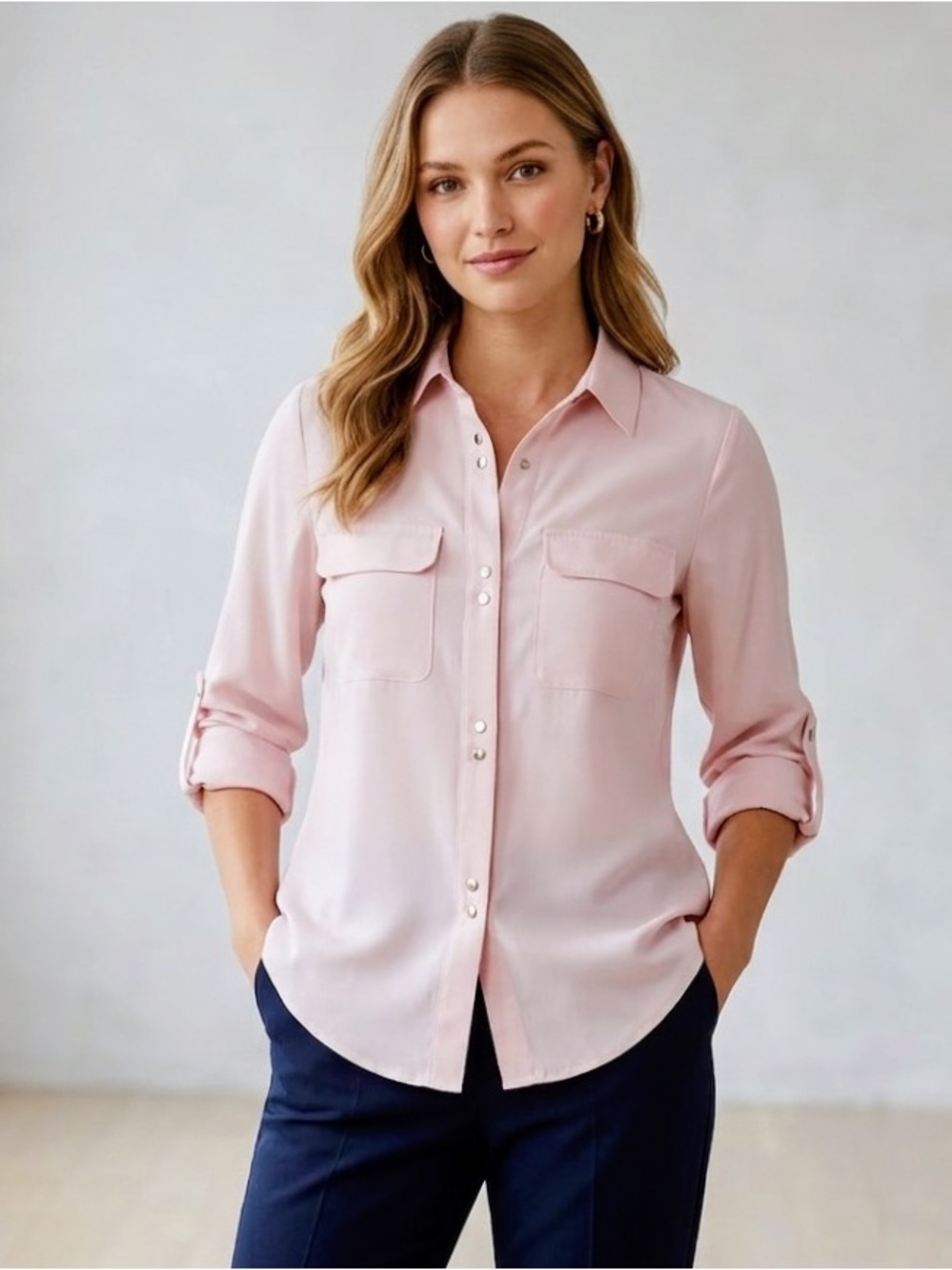 Ivanka Trump Light Pink Button-Front Collared Shirt